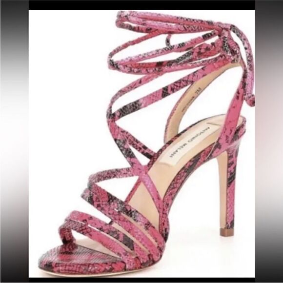 ANTONIO MELANI Vaylyn Snake Print Leather Lace Up Dress Sandals Pink & Blk 8.5 - Picture 4 of 9